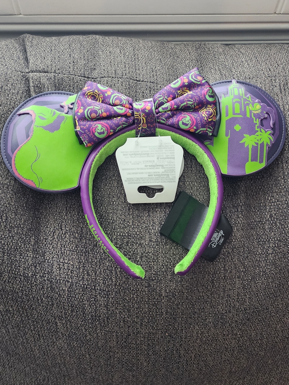 Disney Oogie Boogie 2025 Purple and Green Ears Headband with Patterned Bow